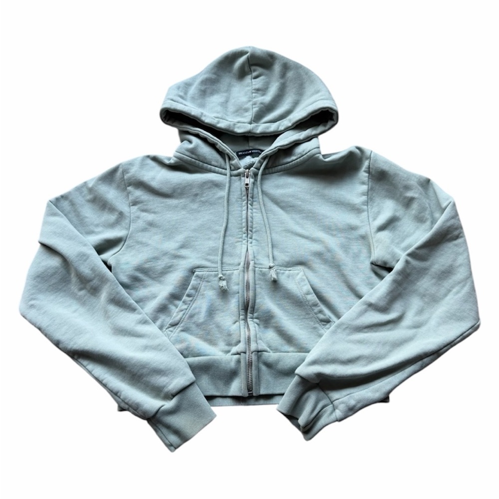 Brandy Melville sage green cropped Crystal zip hoodie